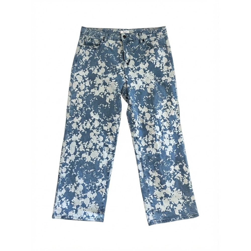 Bleu Floral Print Wide Leg Jeans Blue White High Rise Stretch BWW011 Womens 14